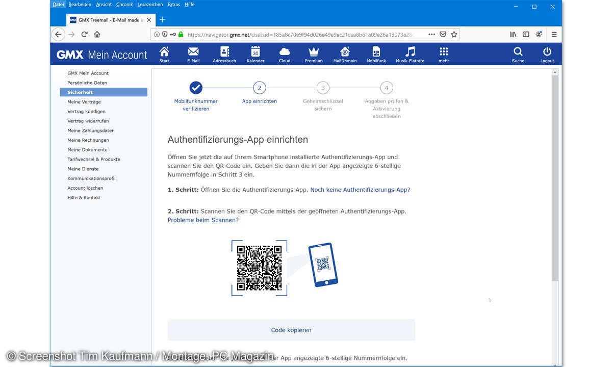 2-Faktor-Authentifizierung bei GMX und Web.de einrichten: 7. Schritt
