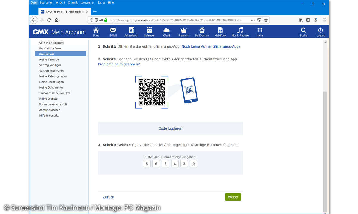 2-Faktor-Authentifizierung bei GMX und Web.de einrichten: 9. Schritt