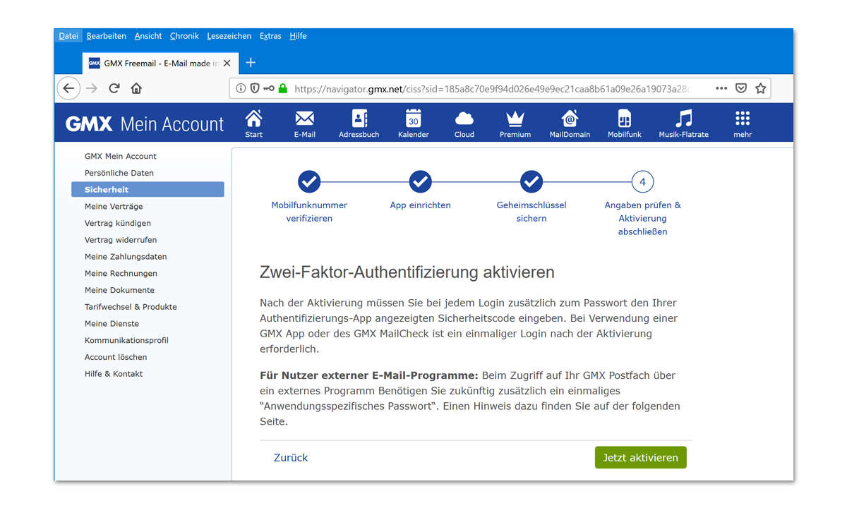 2-Faktor-Authentifizierung bei GMX und Web.de einrichten: 12. Schritt