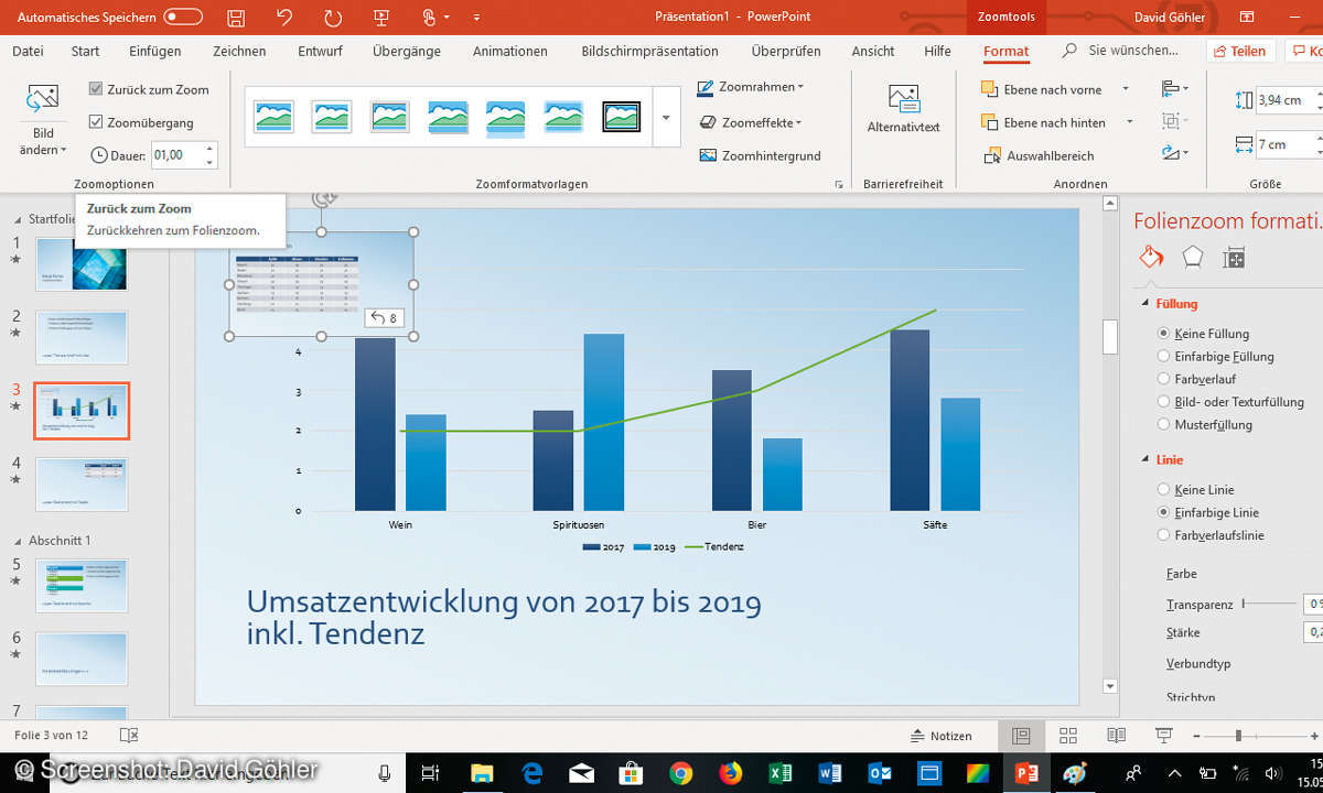 Zoom mit PowerPoint - Zielfolie auswählen und formatieren