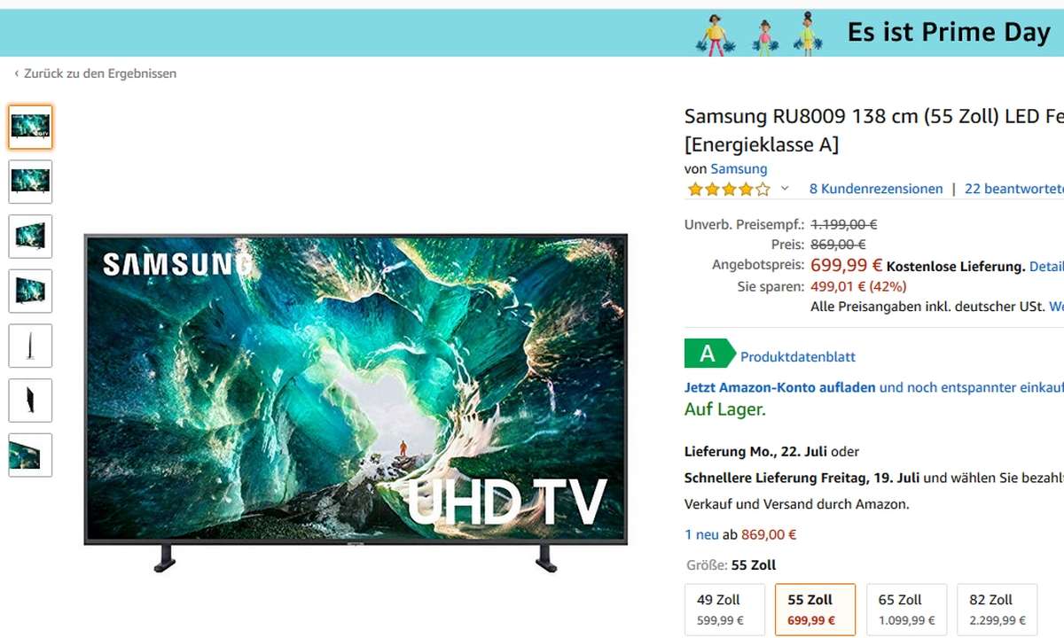 Samsung UE55RU8009: Angebot am Amazon Prime Day 2019