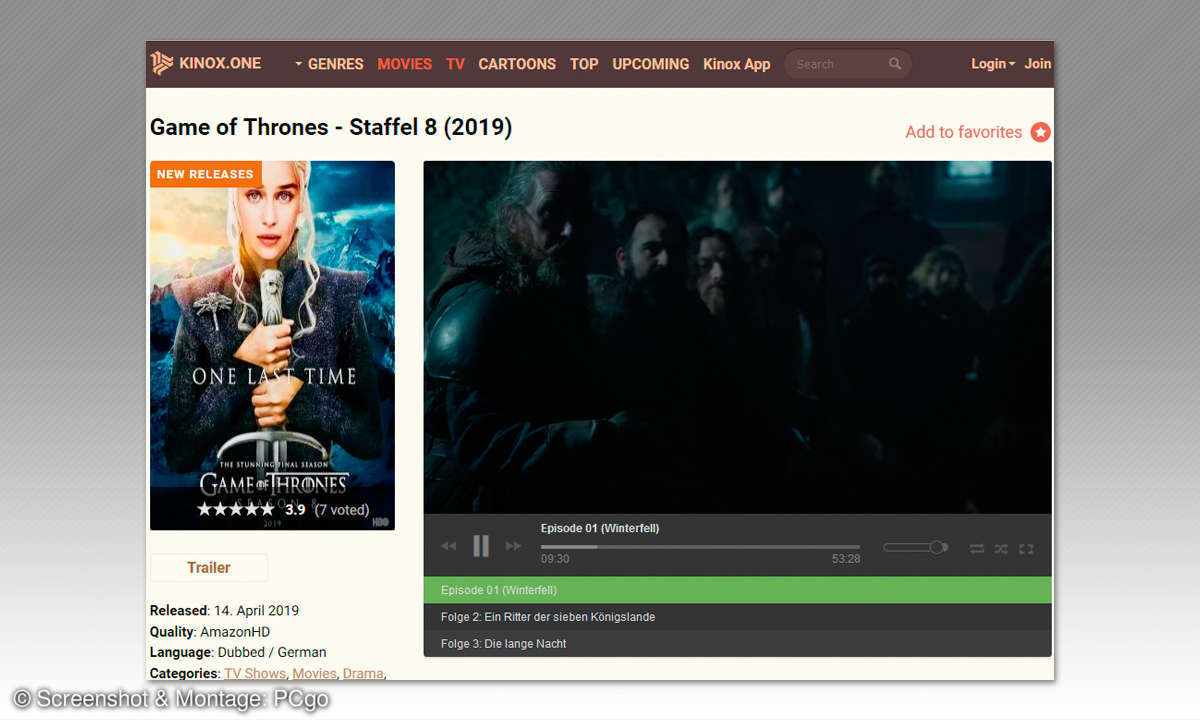 Verbotene Streaming Dienste: Screenshot kinox Beispiel