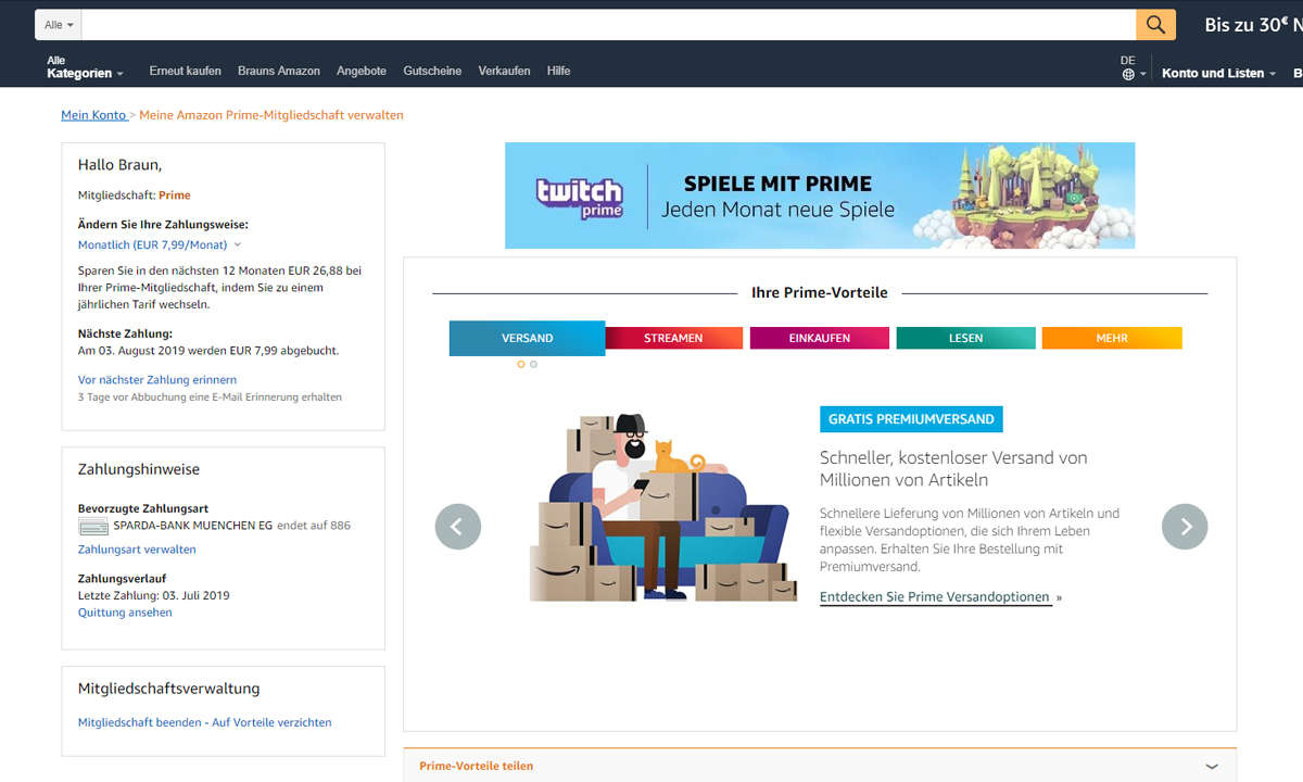Amazon Prime Mitgliedschaft 
