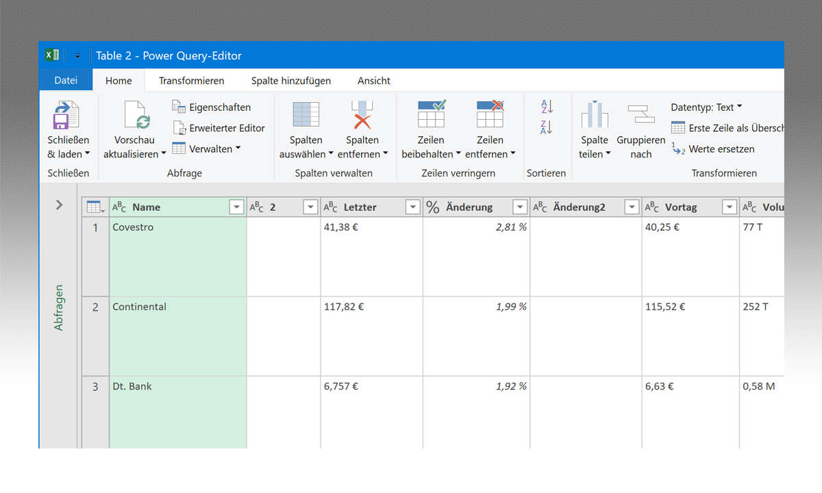 Excel-Aktienkurse importieren und abrufen