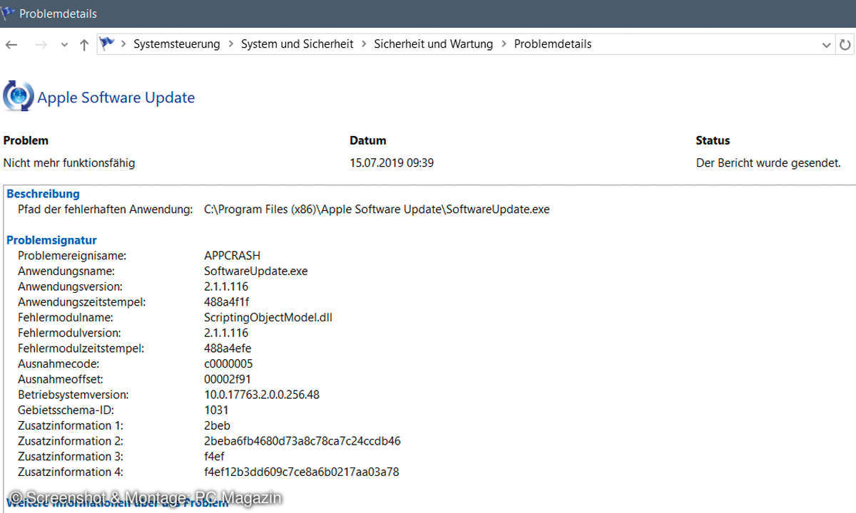 PC-Probleme beheben: Fehler gezielt finden, analysieren und beseitigen - Zuverlässigkeitsüberwachung Ereignisse Screenshot