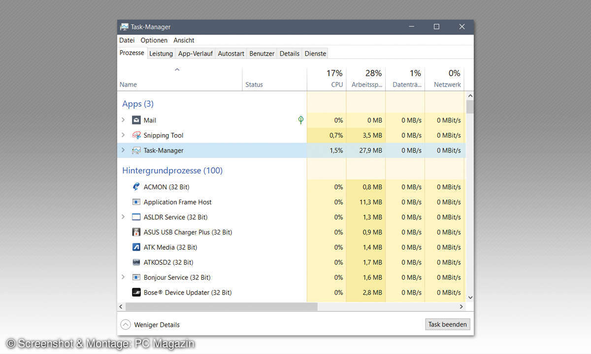 PC-Probleme beheben: Mit dem Task-Manager auf Fehlersuche Screenshot