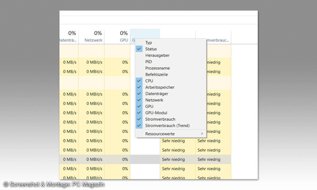 PC-Probleme beheben: Mit dem Task-Manager auf Fehlersuche Infobereich Screenshot