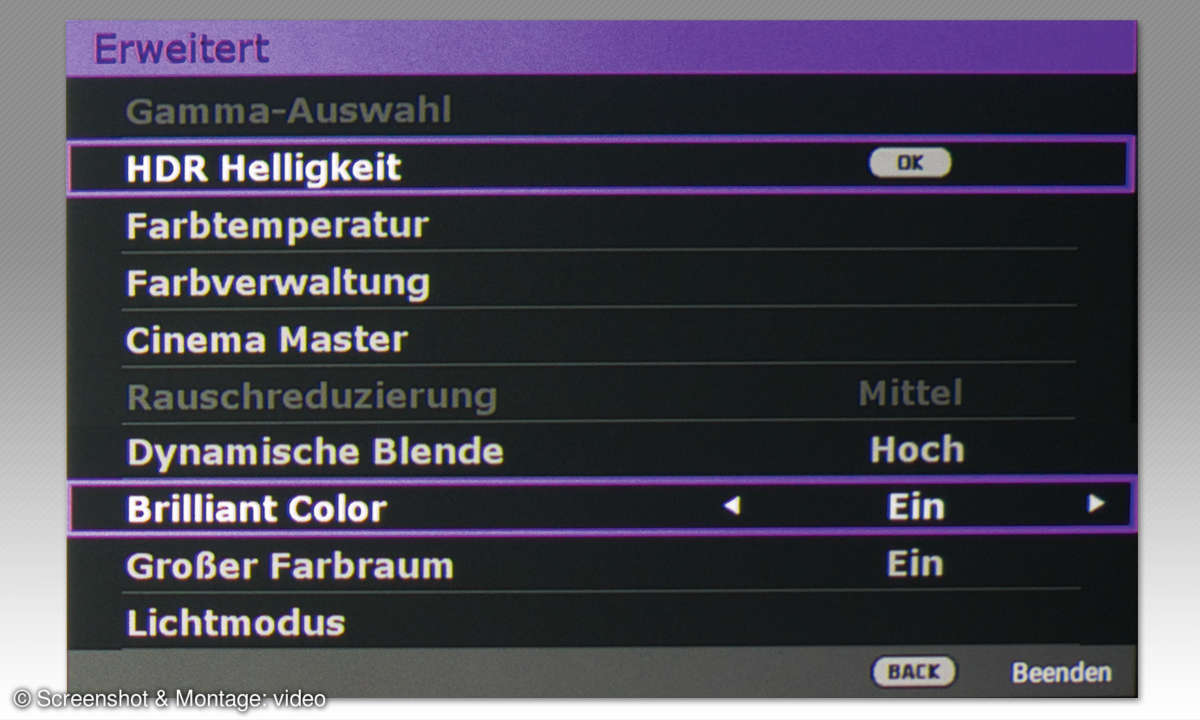 BenQ W5700 im Test - Menü-Screen