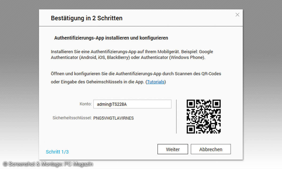 NAS absichern: Zwei-Faktor-Authentifizierung Screen
