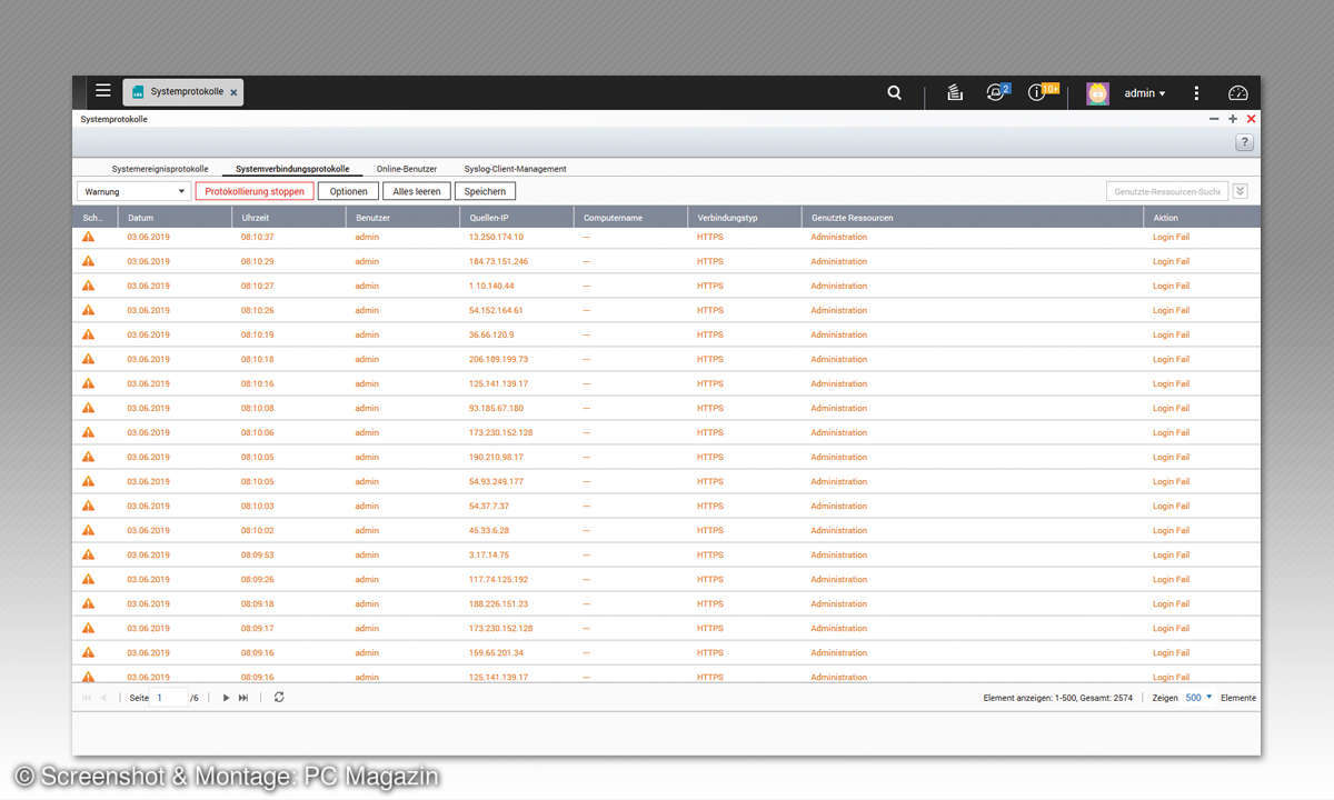 NAS absichern: Brute-Force Angriff Screen