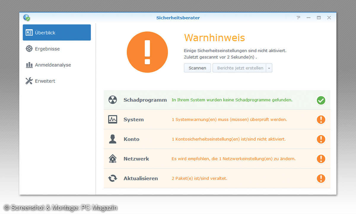 NAS absichern: Sicherheitswarnung Screen