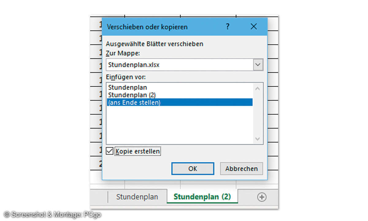 Excel: So erstellen Sie einen Stundenplan - Tabellenblatt kopieren