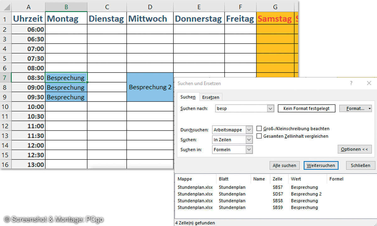 Excel: So erstellen Sie einen Stundenplan - Suchfunktion