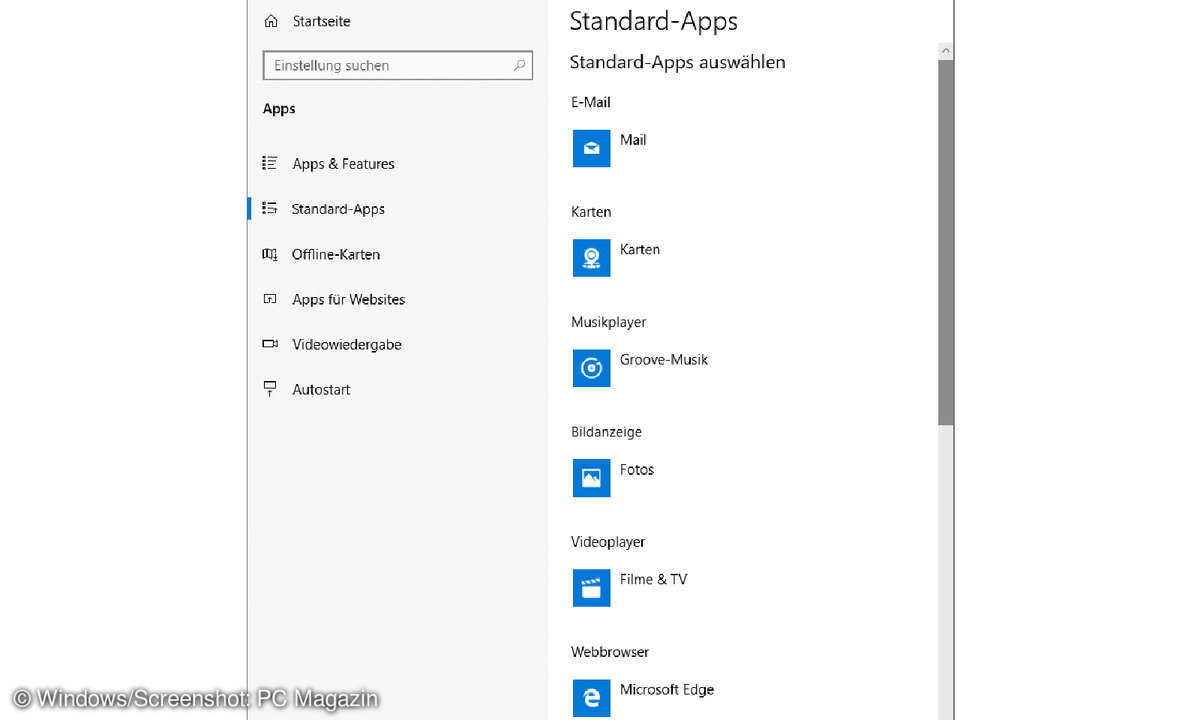 Standard-Apps auswählen