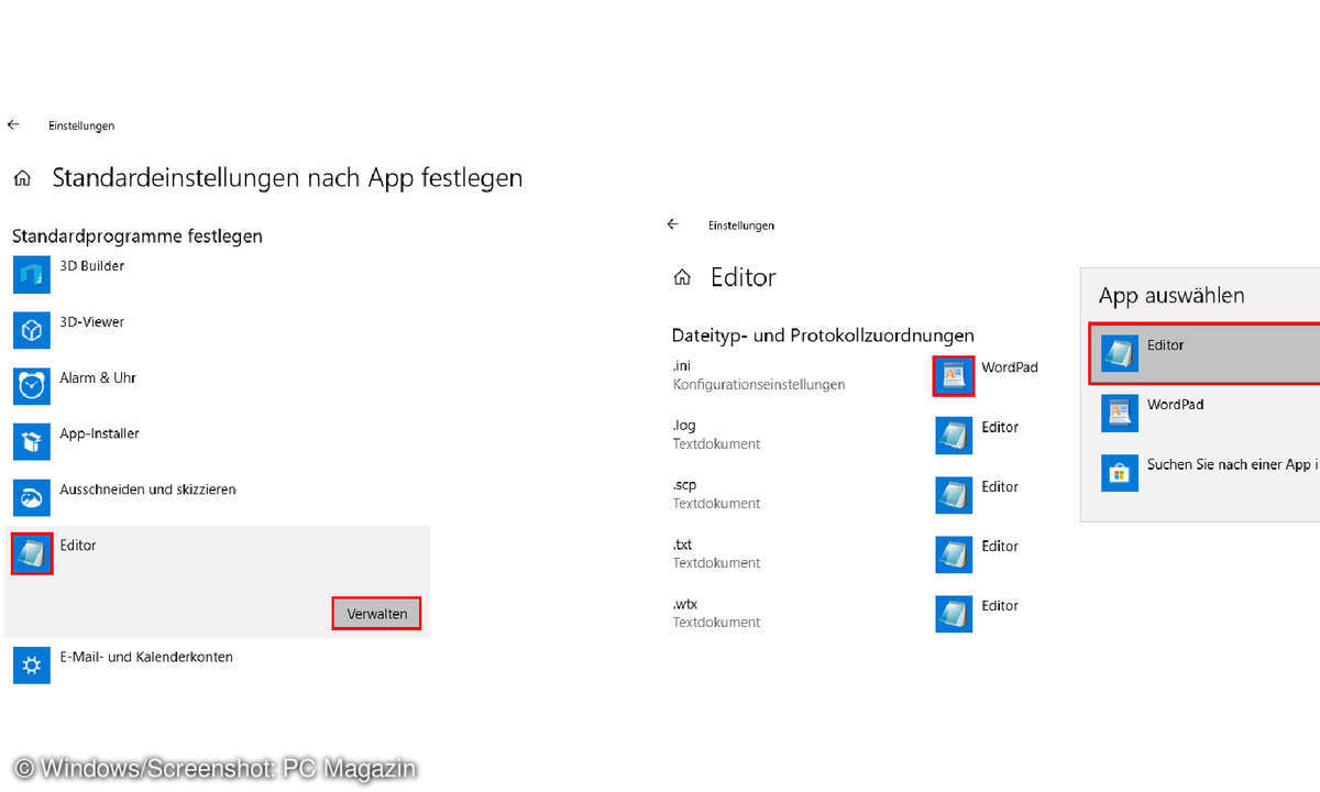 Standardeinstellungen nach App