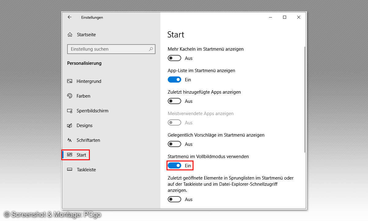 Windows 10 optimal und komfortabel einstellen - Screen Startmenü Vollbild-Modus