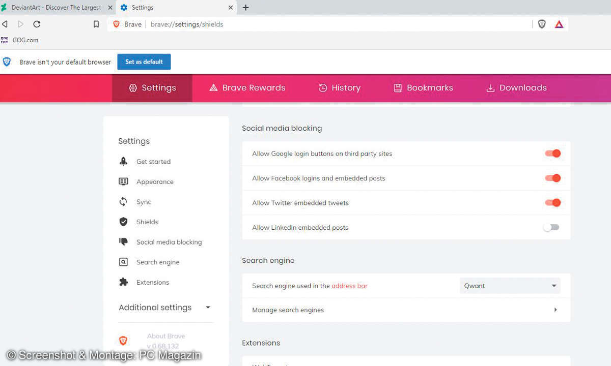 Browser-Vergleich: Brave Browser Screen