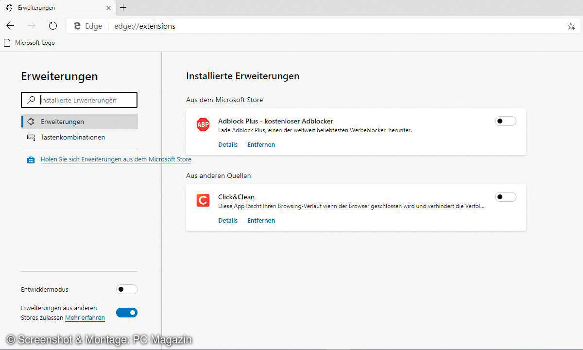 Browser-Vergleich: Edge Screen