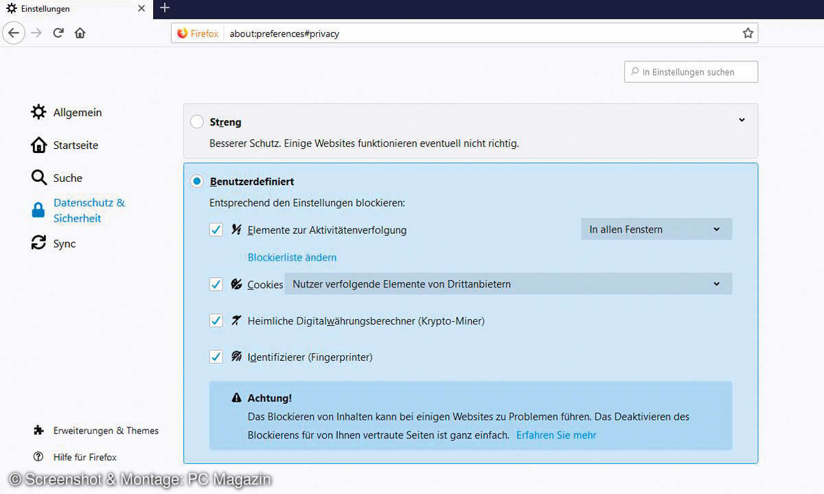 Browser-Vergleich: Firefox Screen