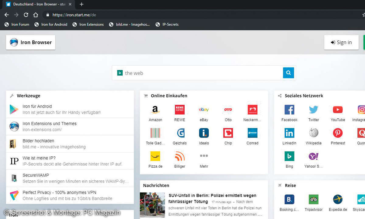 Browser-Vergleich: Iron Browser Screen