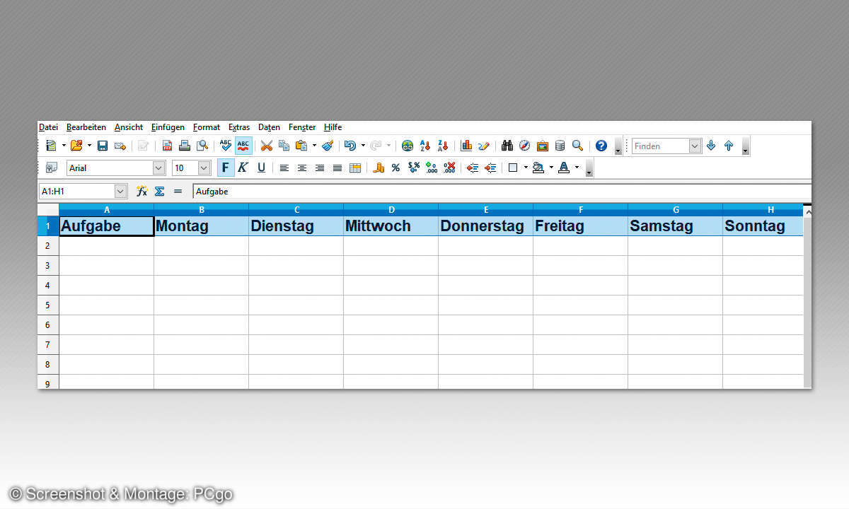 OpenOffice calc: So erstellen Sie einen Wochenplan für Hausarbeiten - Struktur