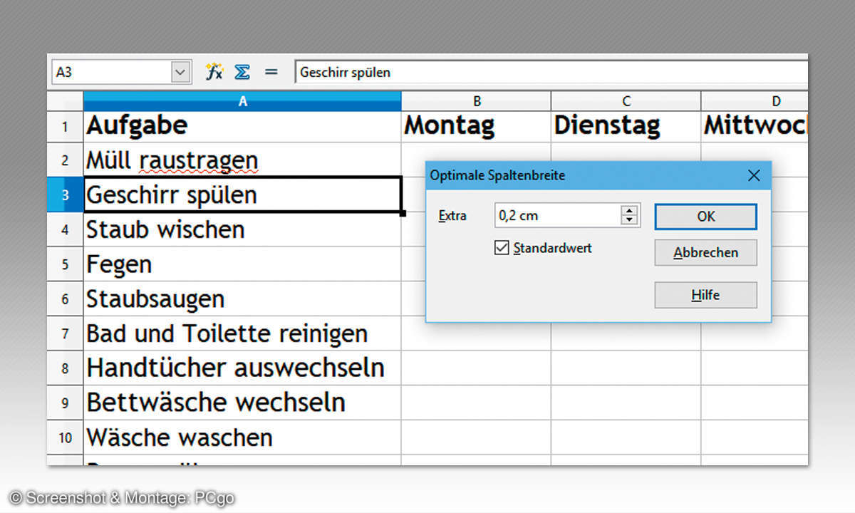 OpenOffice calc: So erstellen Sie einen Wochenplan für Hausarbeiten - Aufgaben eintragen