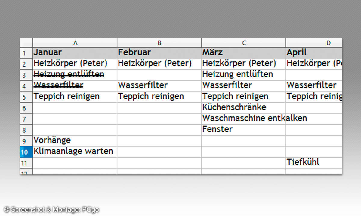 OpenOffice Calc: So erstellen Sie einen Wochenplan für Hausarbeiten - 9. Jahresstruktur