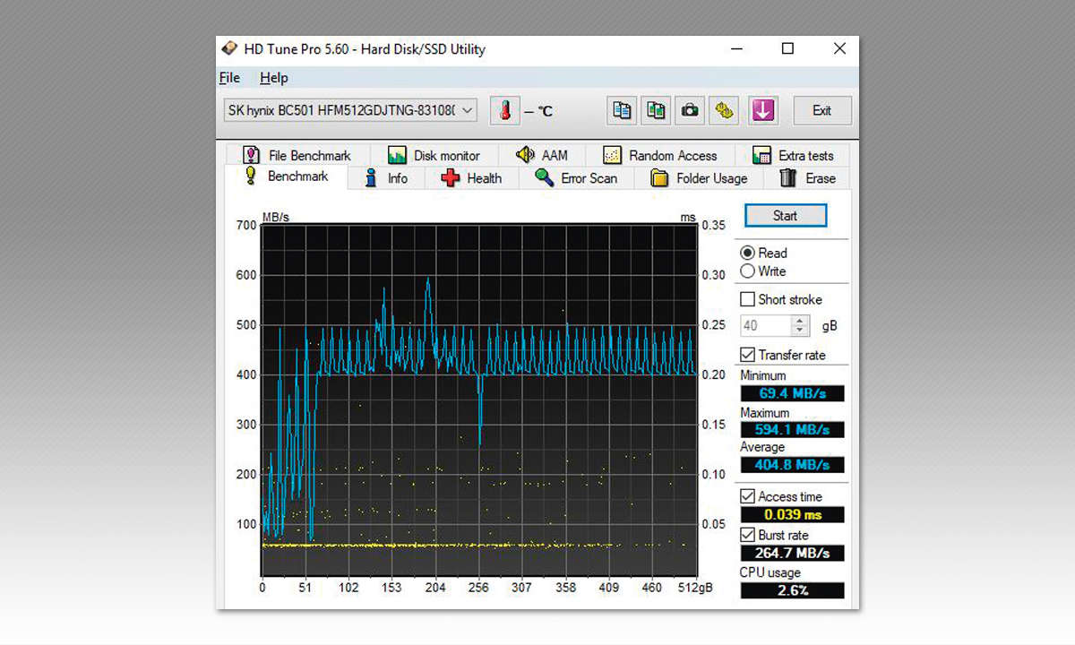 Notebook-Test: Testverfahren - HDTune Screenshot