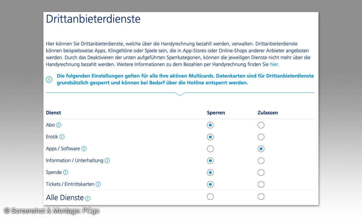 Die sechs größten Online-Fallen - So schützen Sie sich: O2 Drittanbieter sperren Screen