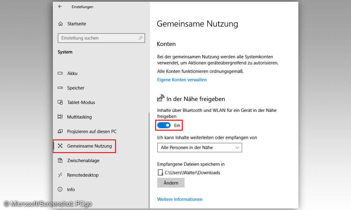 Umgebungsfreigabe aktivieren