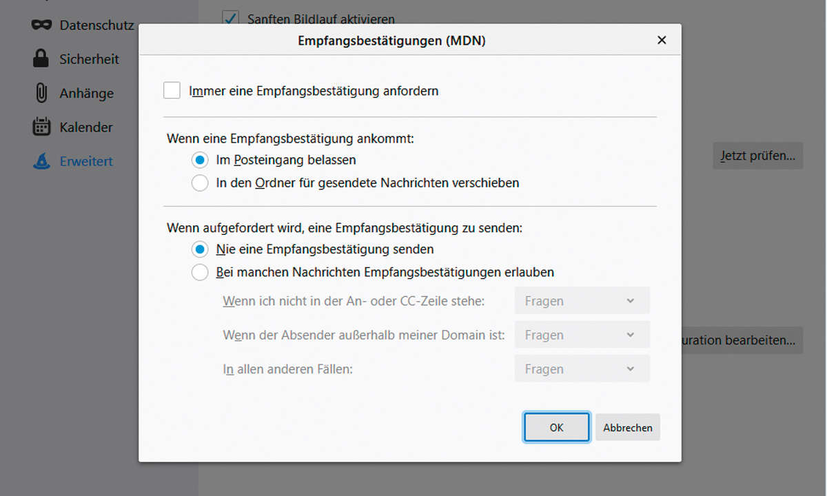 Die Top 13 Tipps und Tricks zu Thunderbird - Empfangsbestätigung