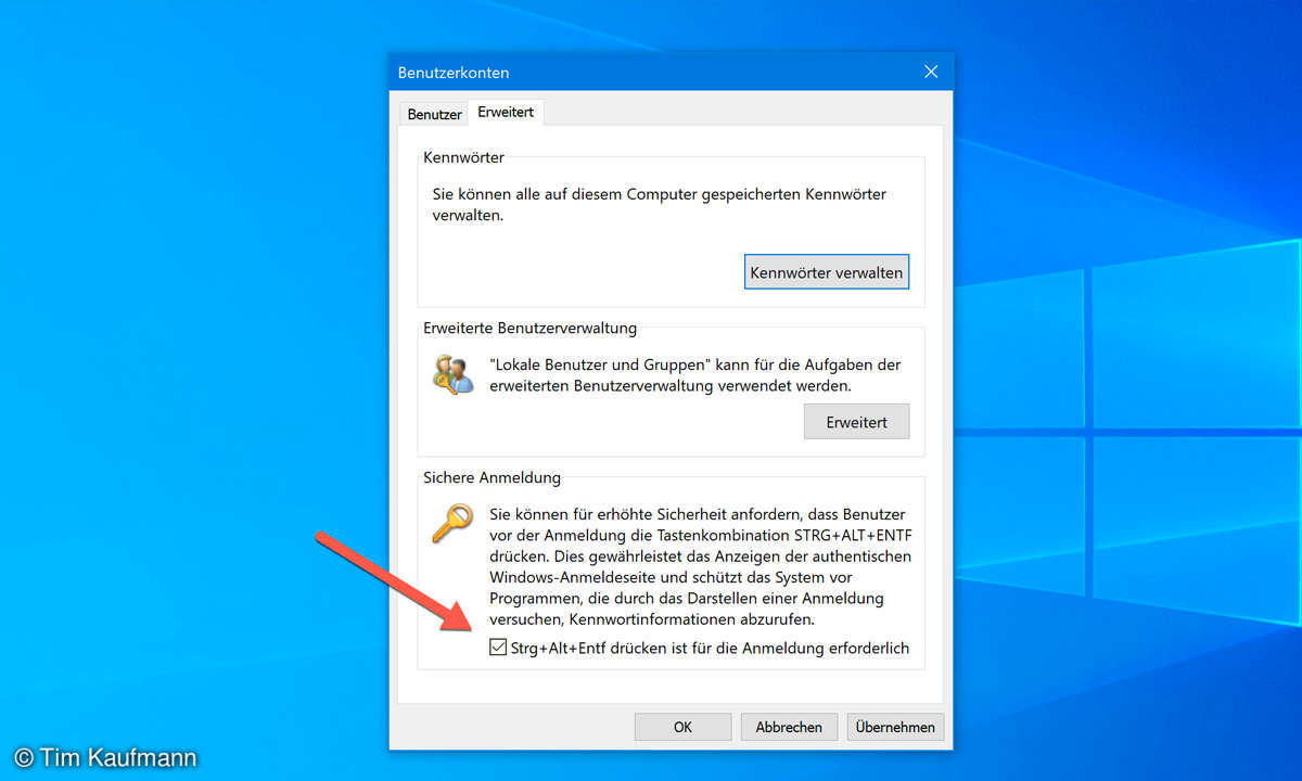 Windows 10: Sichere Anmeldung (Secure Sign-In) aktivieren