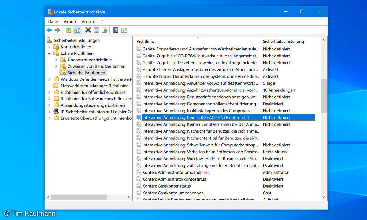 Windows 10: Sichere Anmeldung (Secure Sign-In) aktivieren