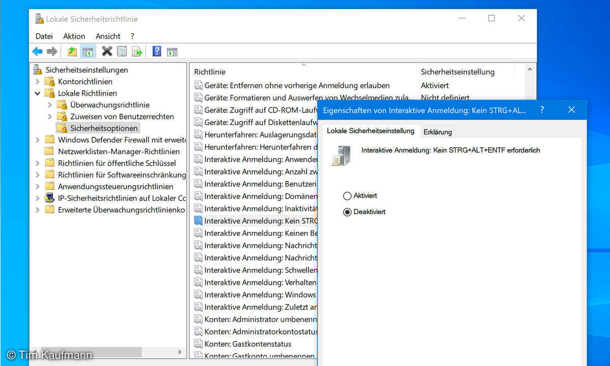 Windows 10: Sichere Anmeldung (Secure Sign-In) aktivieren