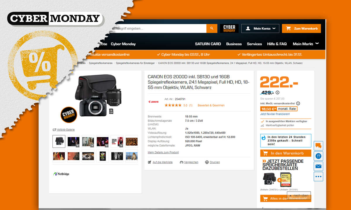 canon eos 2000d saturn cyber monday angebot