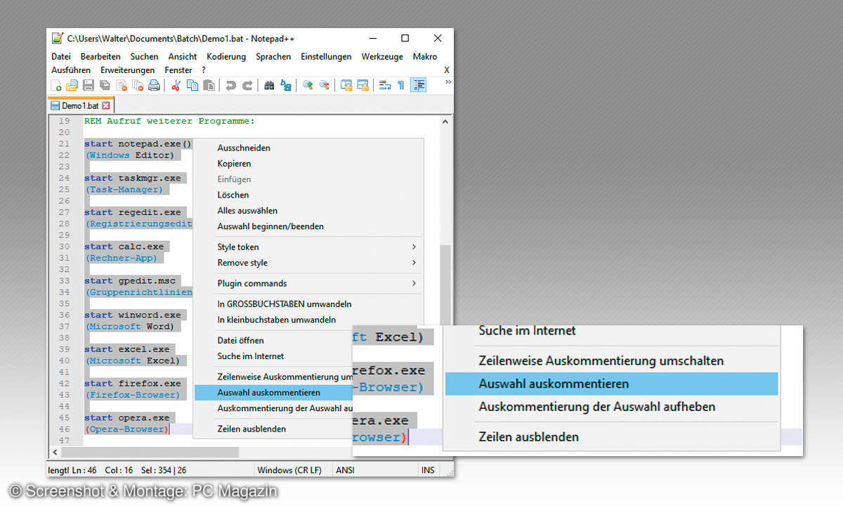 Windows 10: So erstellen und nutzen Sie Batch-Dateien - Notepad++ Code auskommentieren