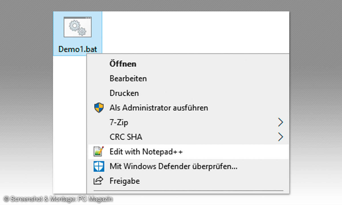 Windows 10: So erstellen und nutzen Sie Batch-Dateien - Notepad++ Screenshot