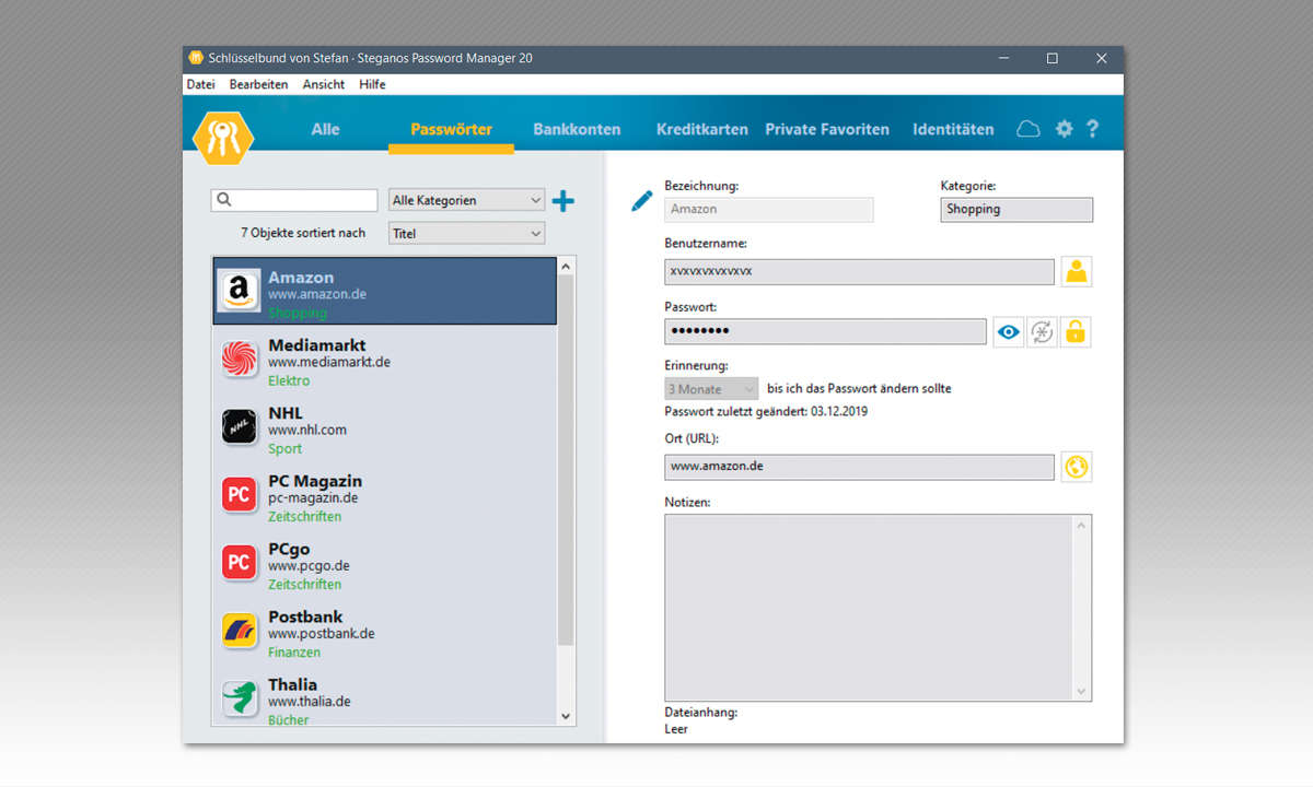Sichere Passwörter erstellen: Steganos Screen Shot