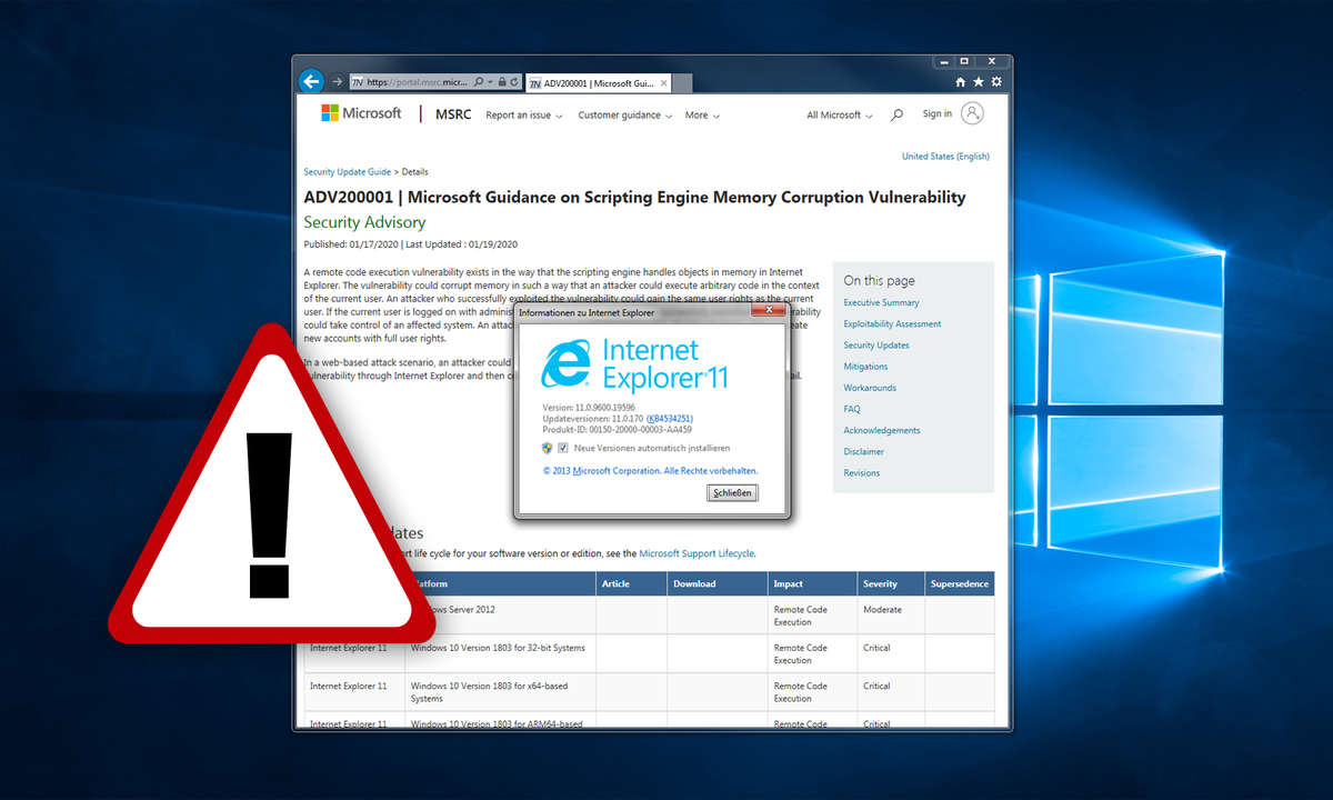 internet explorer sicherheitsluecke micosoft warnung