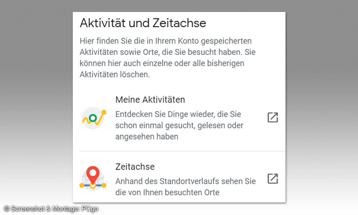 Sichere Google Einstellungen: Aktivitäten und Zeitachse