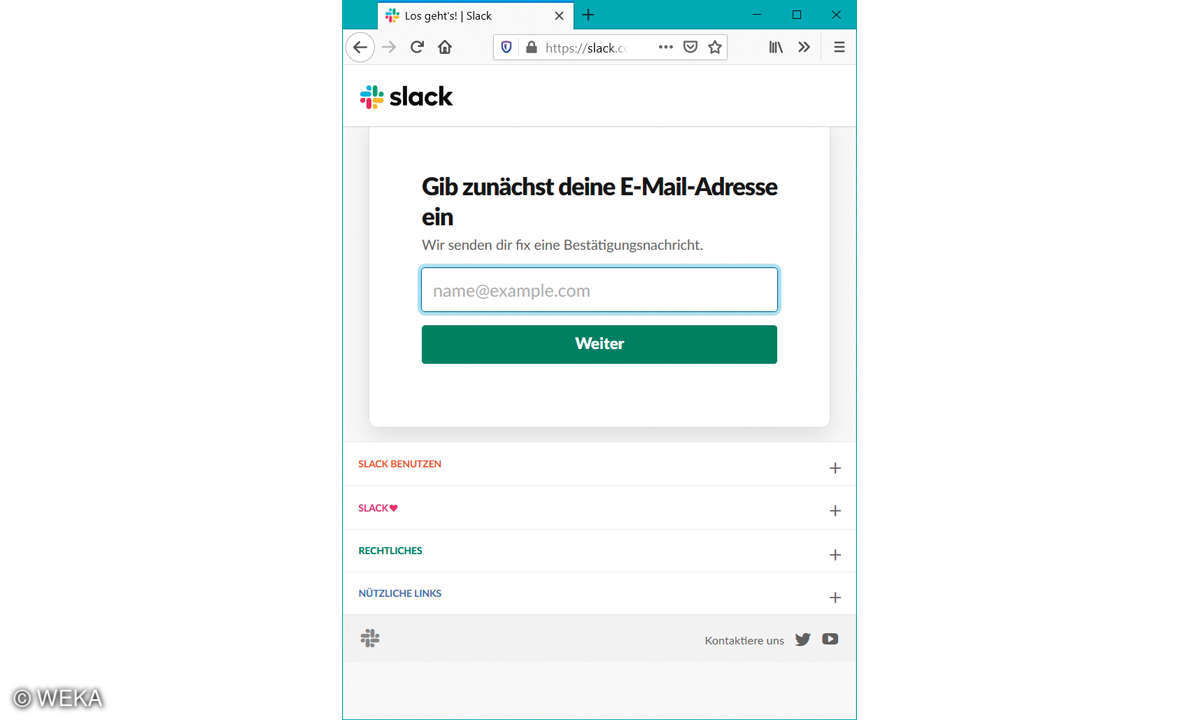 Slack Screenshot Registrierung