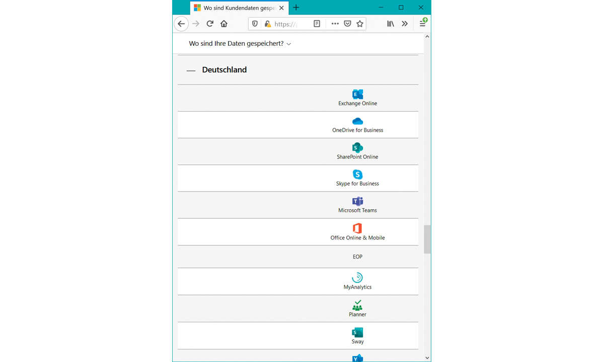 Teams Serverstandort Screenshot
