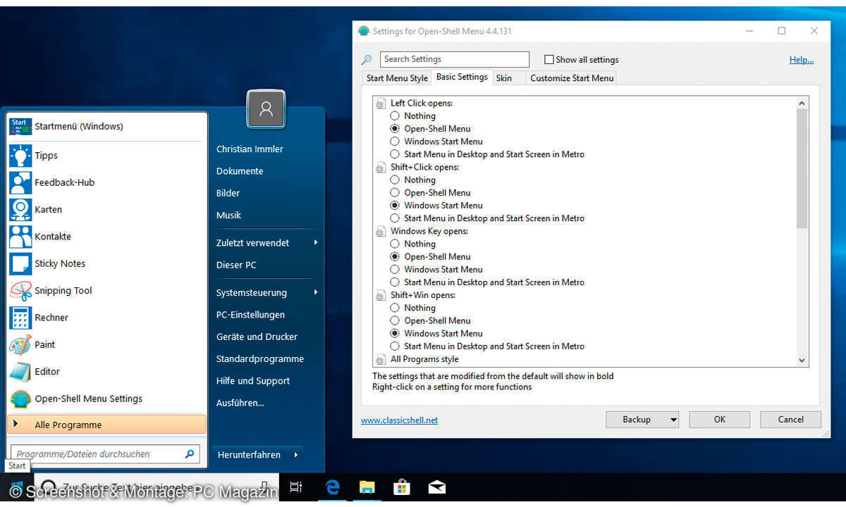 Windows 10: Klassische Startmenüs von Win7 oder XP mit Open-Shell-Menu einrichten - Tipp 2