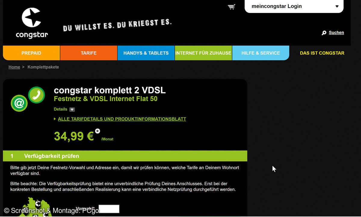 Tarife für Internet und Telefon: Congstar Screenshot