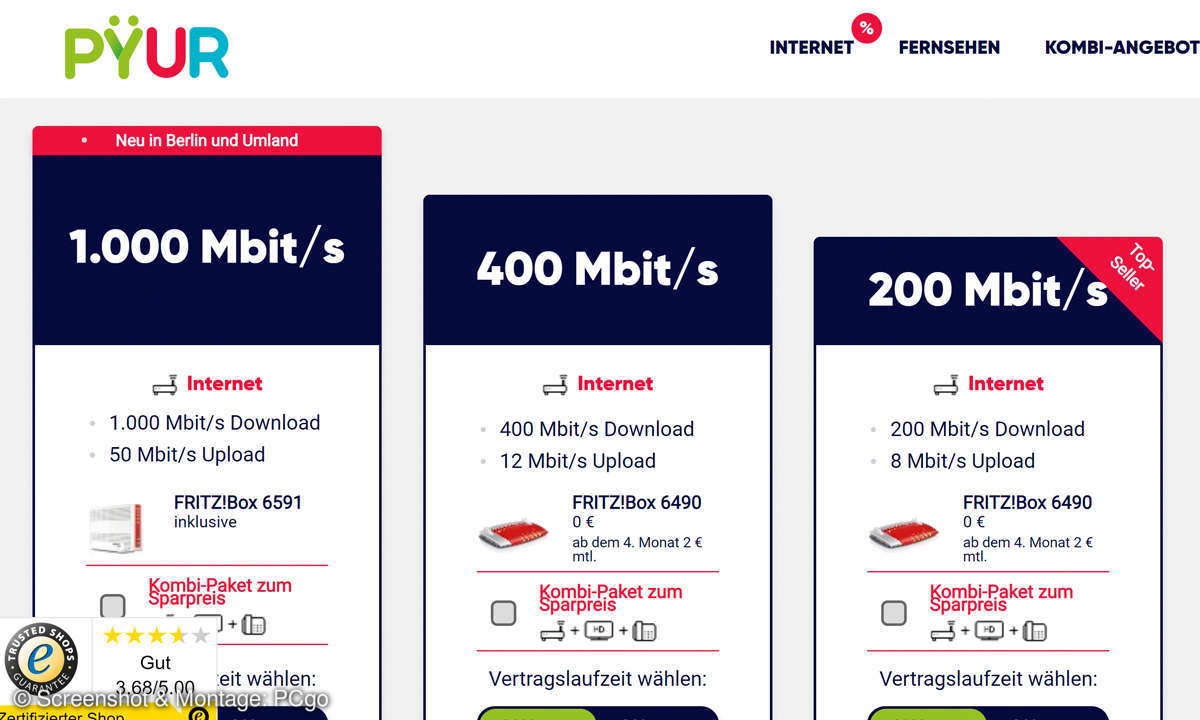 Tarife für Internet und Telefon: Pÿur Screenshot