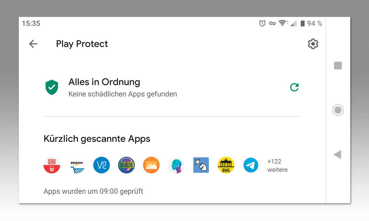 Sicherheit für Android Smartphones 2020: Google Play Protect Screenshot