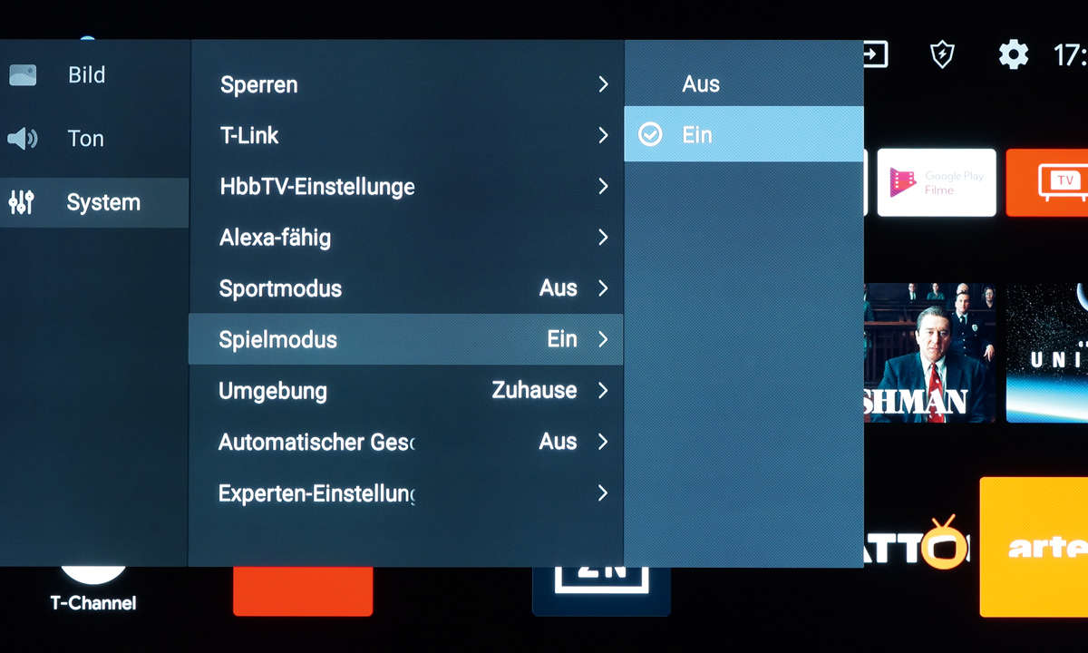 Gaming am TV: TCL 55EC780 im Test - Einstellungen Screenshot