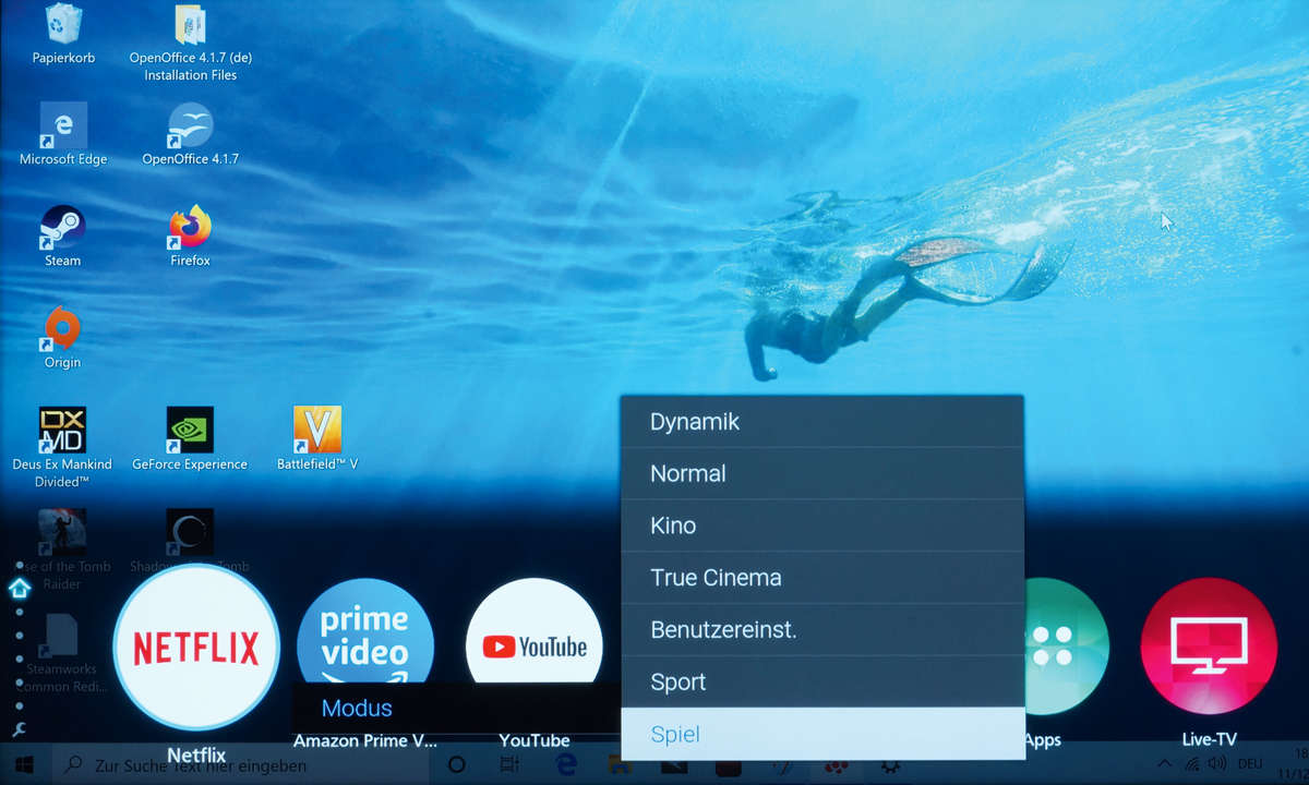 Gaming am TV: Panasonic TX-55GXW904 im Test - Einstellungen Screenshot