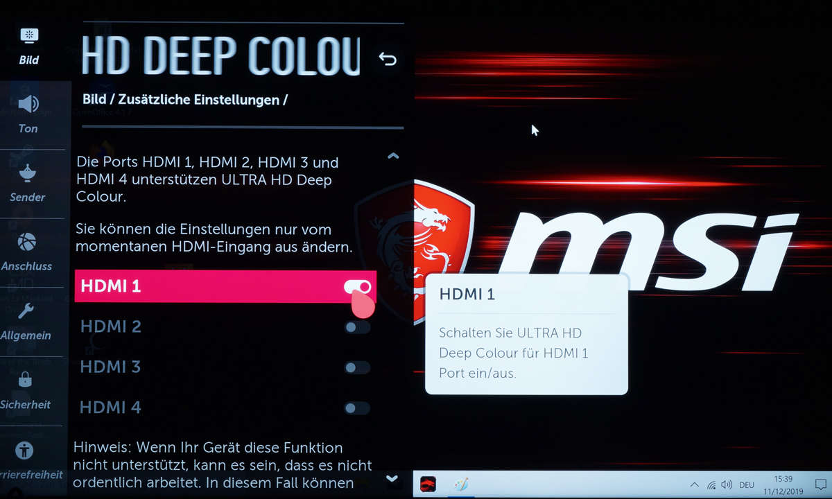 Gaming am TV: LG 49SM90007LA im Test - Einstellungen Screenshot