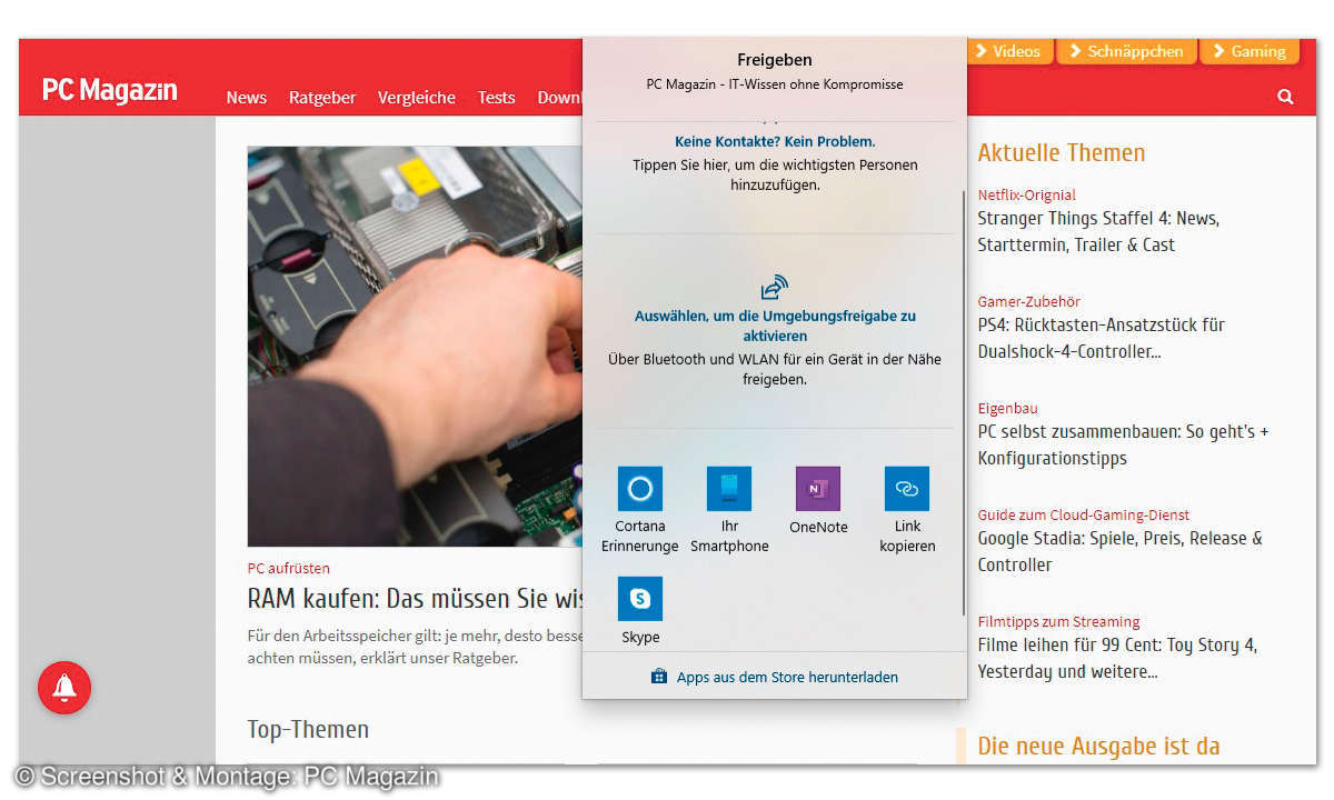 Browser-Test 2020: Der neue Edge vs. Chrome & Firefox - Funktion Weiterleiten Edge Screenshot